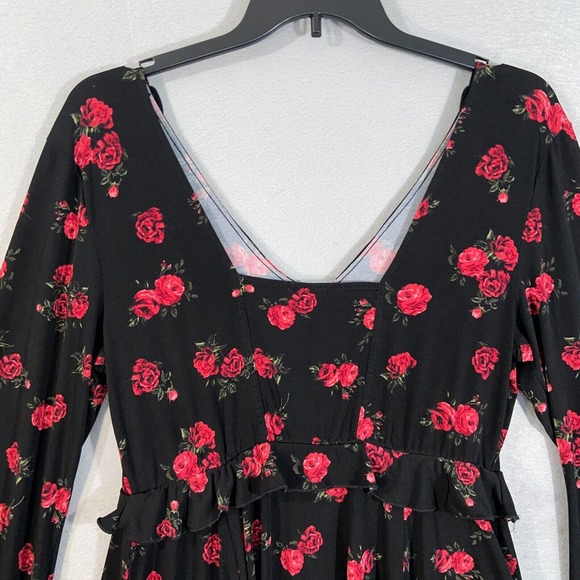 Torrid Dress Womens 0 Black Red Floral Ruffle V Neck Long Sleeve Casual - Picture 11 of 15